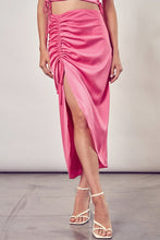 Load image into Gallery viewer, Do + Be Satin Side Gathered Slit Hem Skirt
