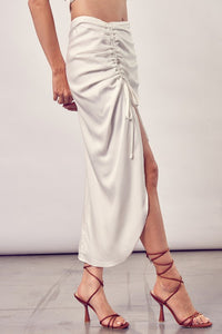 Do + Be Feminine Side Gathered Slit Hem Skirt