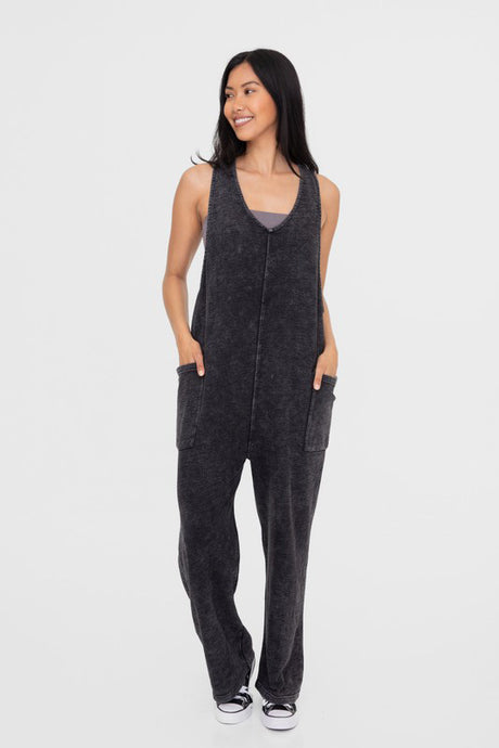 Mono B Black Mineral Washed Overalls