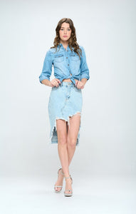 Blue Age Destroyed Hem Blue Denim Jean Skirt