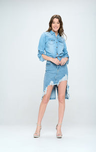 Blue Age Destroyed Hem Blue Denim Jean Skirt