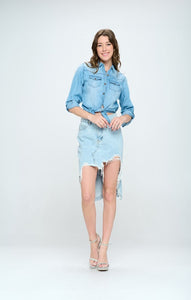 Blue Age Destroyed Hem Blue Denim Jean Skirt