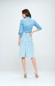 Blue Age Destroyed Hem Blue Denim Jean Skirt