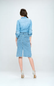 Blue Age Destroyed Hem Blue Denim Jean Skirt