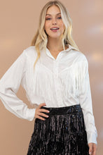 Загрузить изображение в средство просмотра галереи, Blue B Satin Chevron Fringe Button Down Shirt
