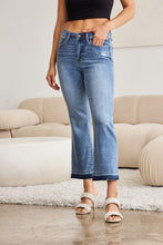 Load image into Gallery viewer, Judy Blue Distressed Released Hem Cropped Blue Denim Bootcut Jeans
