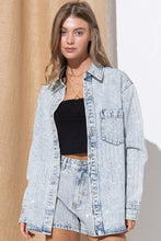 Load image into Gallery viewer, Blue B Striped Sparkle Stone Denim Shacket
