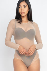 Capella Black Mesh Sheer Long Sleeve Bodysuit