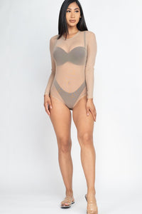 Capella Black Mesh Sheer Long Sleeve Bodysuit