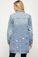 Cargar imagen en el visor de la galería, Blue Age Washed Distressed Longline Denim Jacket
