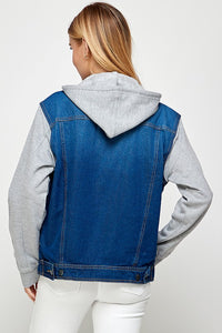 Blue Age Fleece Denim Contrast Hooded Jacket