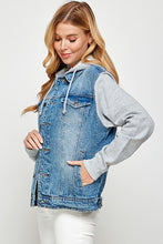 Carregar imagem no visualizador da galeria, Blue Age Fleece Denim Contrast Hooded Jacket
