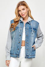 Load image into Gallery viewer, Blue Age Fleece Denim Contrast Hooded Jacket
