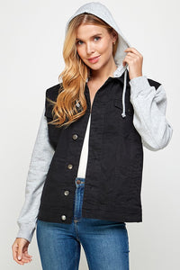 Blue Age Fleece Denim Contrast Hooded Jacket