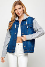 Load image into Gallery viewer, Blue Age Fleece Denim Contrast Hooded Jacket
