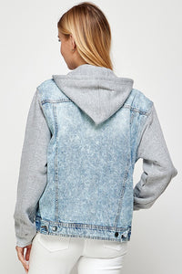 Blue Age Fleece Denim Contrast Hooded Jacket