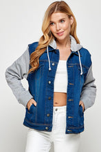 Load image into Gallery viewer, Blue Age Fleece Denim Contrast Hooded Jacket
