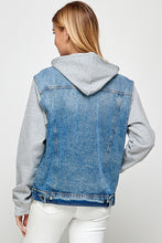 Load image into Gallery viewer, Blue Age Fleece Denim Contrast Hooded Jacket
