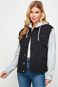 Blue Age Fleece Denim Contrast Hooded Jacket