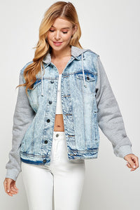 Blue Age Fleece Denim Contrast Hooded Jacket