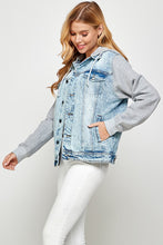 Load image into Gallery viewer, Blue Age Fleece Denim Contrast Hooded Jacket
