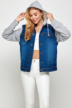 Load image into Gallery viewer, Blue Age Fleece Denim Contrast Hooded Jacket
