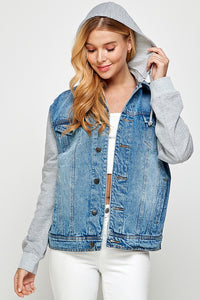 Blue Age Fleece Denim Contrast Hooded Jacket