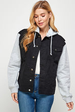 Load image into Gallery viewer, Blue Age Fleece Denim Contrast Hooded Jacket
