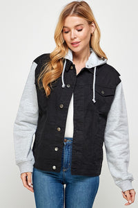 Blue Age Fleece Denim Contrast Hooded Jacket