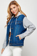 Load image into Gallery viewer, Blue Age Fleece Denim Contrast Hooded Jacket
