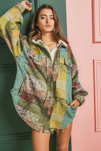 Bibi Multicolor Checkered Plaid Button Down Relaxed Fit Shacket