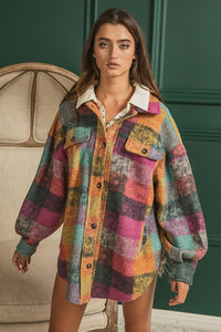 Bibi Multicolor Checkered Plaid Button Down Relaxed Fit Shacket