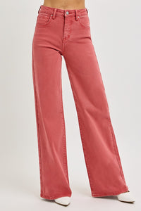 RISEN Tummy Control Wide Leg Red Denim Jeans