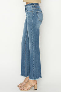 RISEN Mid-Rise Raw Frayed Hem Blue Denim Bootcut Jeans