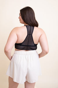 Leto Plus Size Ribbed Lace Boho Racerback Bralette