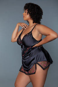 BE WICKED Katherine Black Satin Babydoll