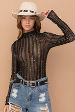 Ladda upp bild till gallerivisning, Metallic Star Stripe Mesh Mock Neck  Top
