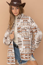 Load image into Gallery viewer, Blue B Multicolor Western Aztec Curved Raw Hem Shacket
