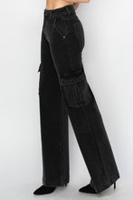 Ladda upp bild till gallerivisning, Risen Black Denim Wide Leg Cargo Jeans
