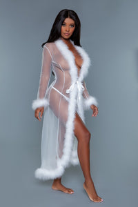 BE WICKED Full Length Sheer Marabou Robe