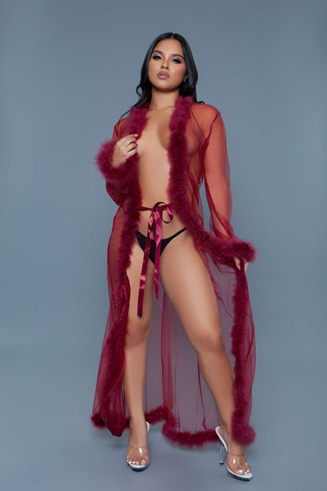 BE WICKED Full Length Sheer Marabou Robe