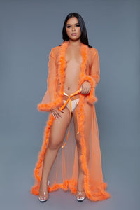 BE WICKED Full Length Sheer Marabou Robe