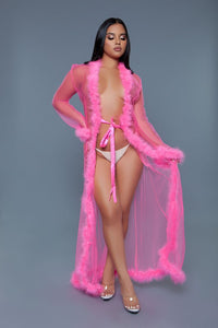 BE WICKED Full Length Sheer Marabou Robe