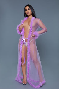 BE WICKED Full Length Sheer Marabou Robe