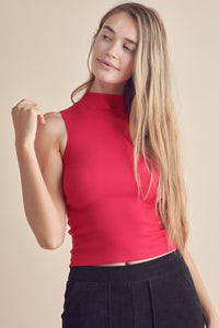 Yelete Solid Color Mock Neck Cropped Ribbed Knit Top