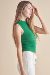 Yelete Solid Color Mock Neck Cropped Ribbed Knit Top