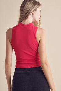 Yelete Solid Color Mock Neck Cropped Ribbed Knit Top