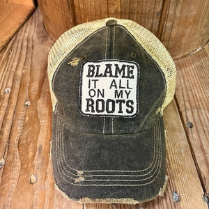 The Goat Stock Blame it all on my Roots Vintage Distressed Adjustable Snapback Hat