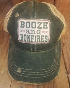 The Goat Stock Booze & Bonfires Vintage Distressed Adjustable Snapback Hat