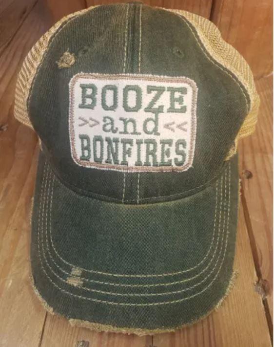 The Goat Stock Booze & Bonfires Vintage Distressed Adjustable Snapback Hat